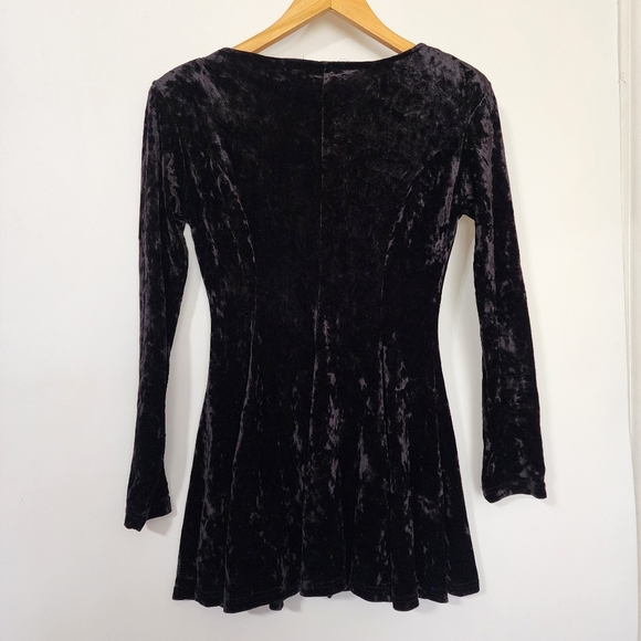 90s gothic Black Velvet Fit and Flare zipper split open longsleeve top - Picture 4 of 8